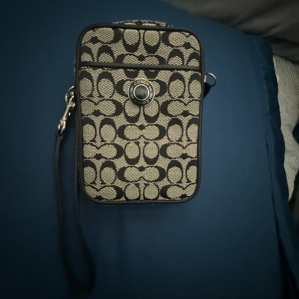 COACH original wristlet/small camera case. Gray with black design C's